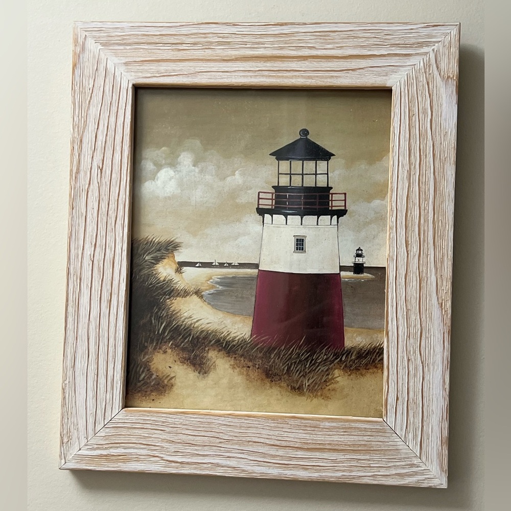 “Bluff Hollow” lighthouse print by David Carter Brown framed with glass